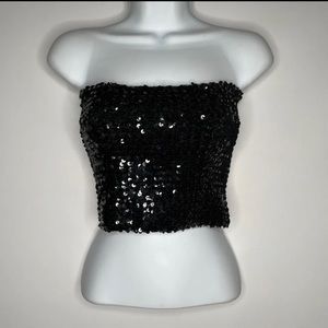 True Vintage 70s Disco Toppettes Black Sequin Tube Top (Size MEDIUM)